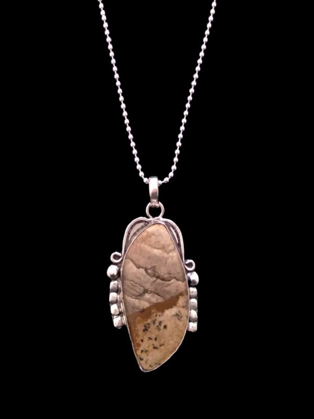 Hand Design Sterling Silver Picture Jasper Pendant Necklace